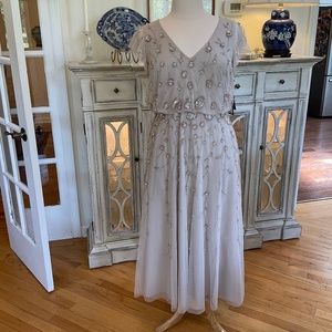 Adrianna Papell Beaded Cocktail Formal Dress in Biscotti Party Cocktail 16 NWT